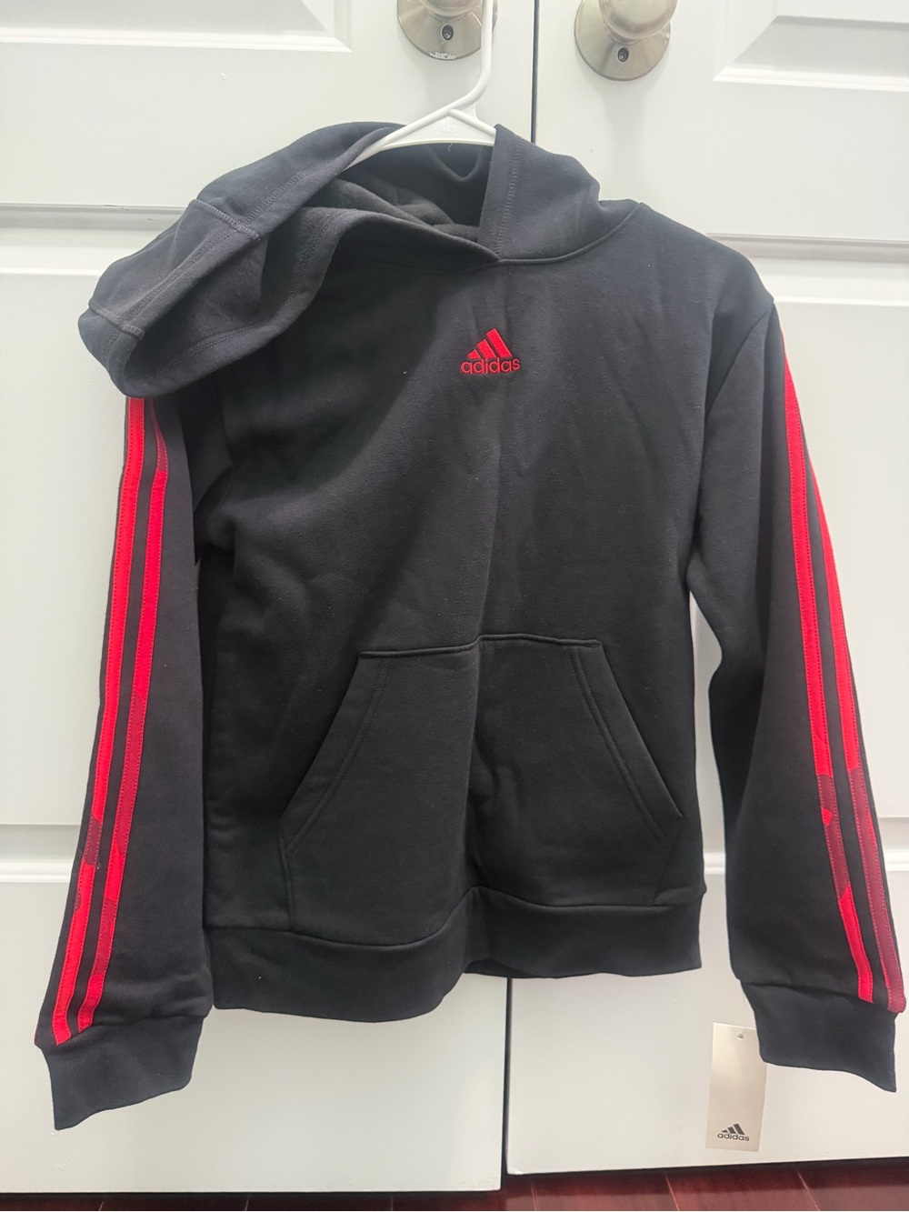 adidas Black Hoodie with Red Sleeve Stripes 2 Piece Set